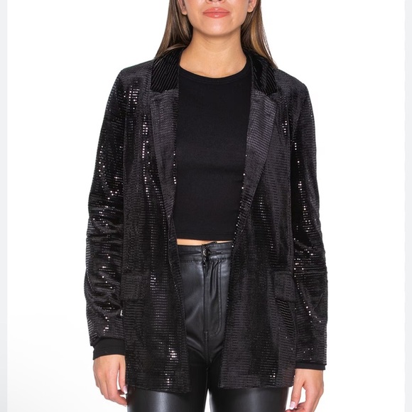 BISHOP + YOUNG Sequin Steal the Night Blazer Black Size M - Picture 10 of 10